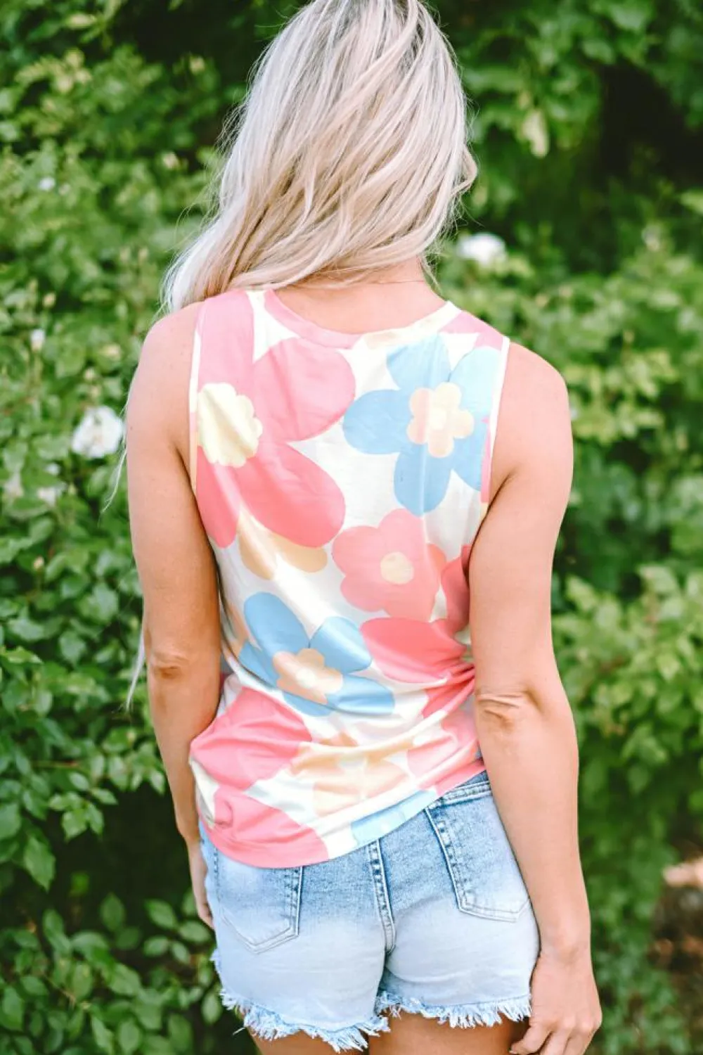 Discount Dear-Lover Floral Print Round Neck Sleeveless Top Pink