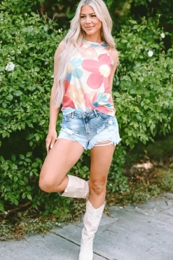 Discount Dear-Lover Floral Print Round Neck Sleeveless Top Pink