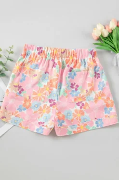 New Dear-Lover Floral Print Side Pockets Drawstring Casual Shorts Pink