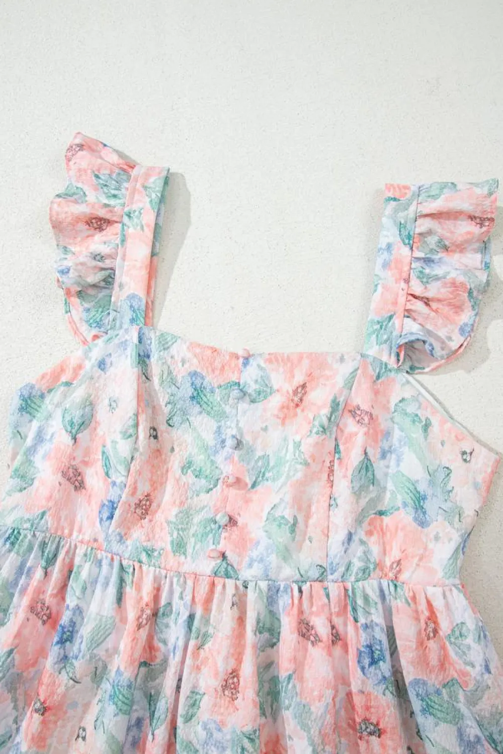 Online Dear-Lover Floral Print Square Neck Backless Long Dress with Slit Pink