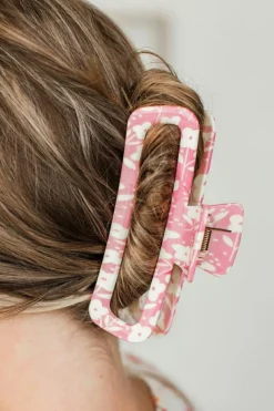 Outlet Dear-Lover Floral Printed Hollow Out Claw Clip Pink