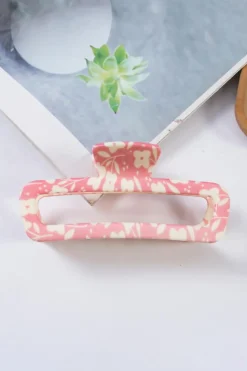 Outlet Dear-Lover Floral Printed Hollow Out Claw Clip Pink