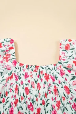 Outlet Dear-Lover Floral Puff Sleeve Square Neck Empire Waist Tiered Maxi Dress Pink