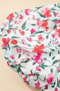 Outlet Dear-Lover Floral Puff Sleeve Square Neck Empire Waist Tiered Maxi Dress Pink