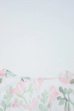 Fashion Dear-Lover Floral Puff Sleeve V Neck Tied Front Peplum Blouse Pink