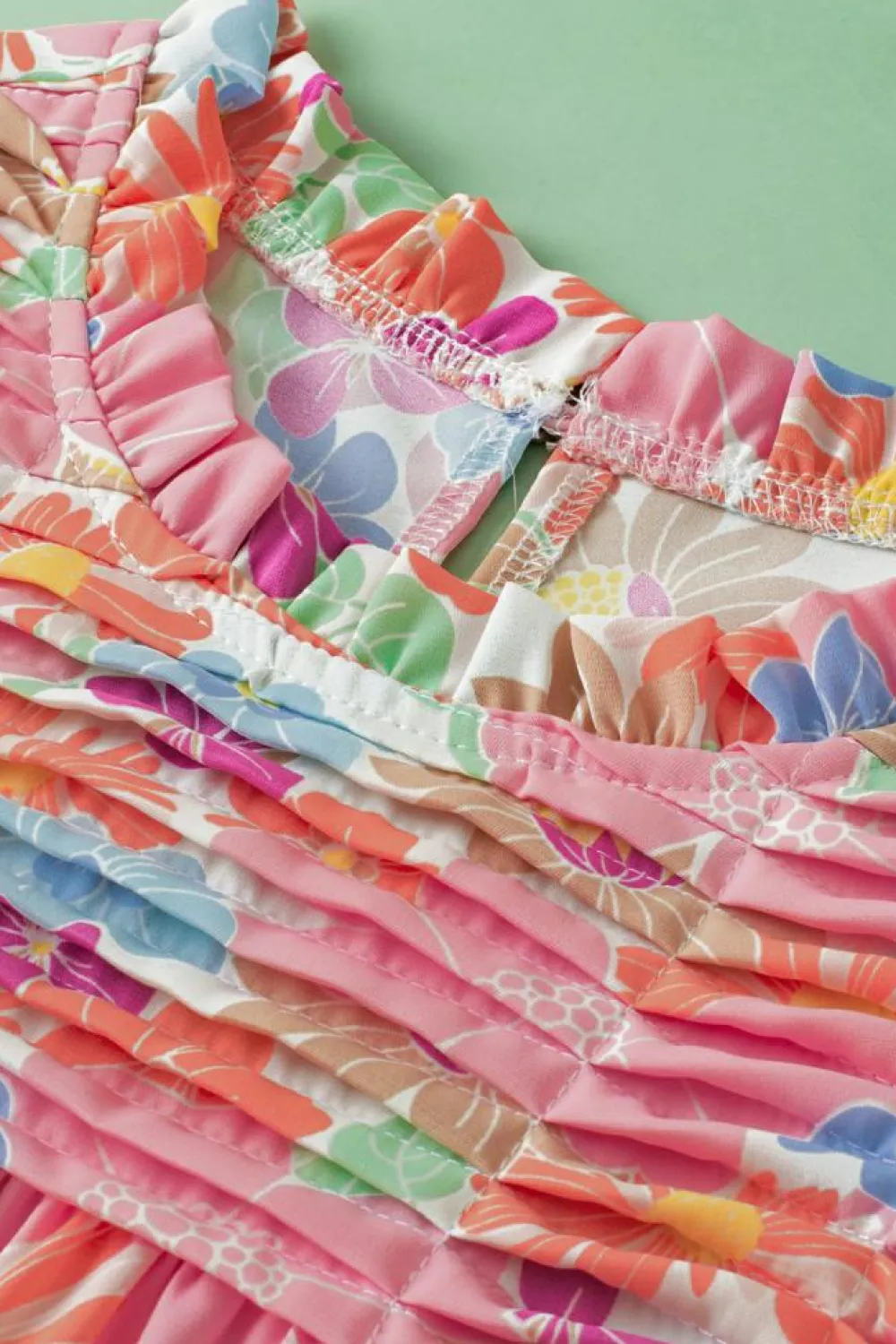 Online Dear-Lover Floral Ruffled Flutter Sleeve Pleated Blouse Pink