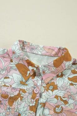 Hot Dear-Lover Floral Short Sleeve Collared Button Front Romper Pink