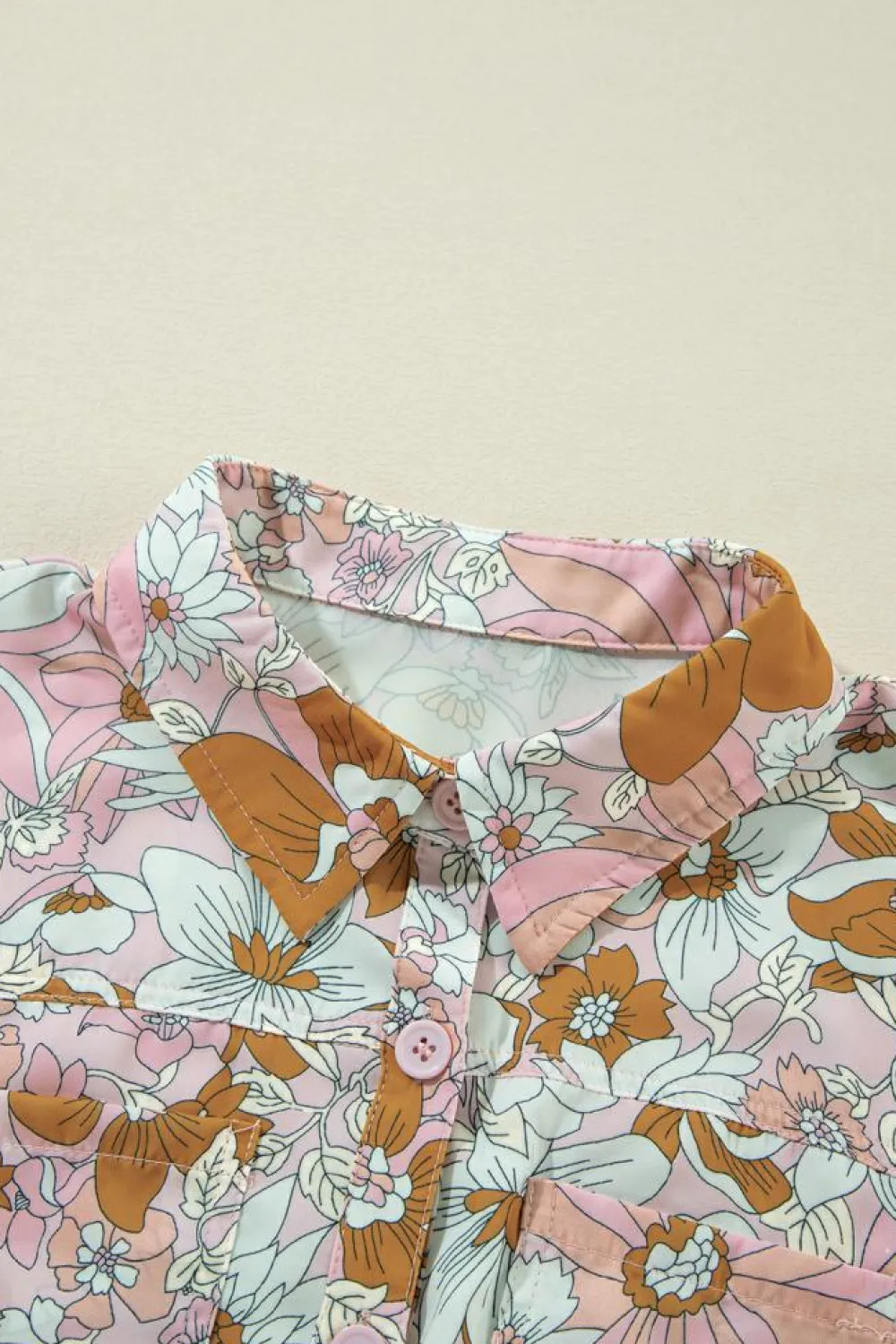 Hot Dear-Lover Floral Short Sleeve Collared Button Front Romper Pink