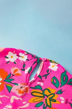 Best Dear-Lover Floral Short Sleeve Smocked Blouse Pink