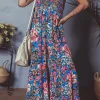 Hot Dear-Lover Floral Smocked Bust Spaghetti Straps Wide Leg Jumpsuit Pink