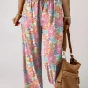Fashion Dear-Lover Floral Smocked Waist Loose Pants Pink