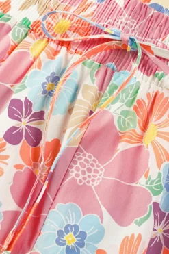 Fashion Dear-Lover Floral Smocked Waist Loose Pants Pink