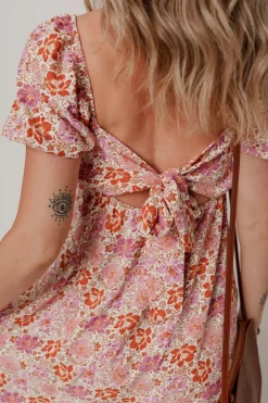 Hot Dear-Lover Floral Square Neck Knotted Ruffle Midi Dress Pink