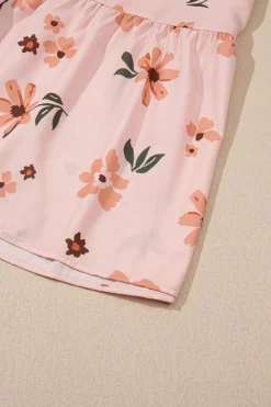 Online Dear-Lover Floral V Neck Smocked High Waist Ruffle Hem Long Dress Pink