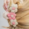 Online Dear-Lover Flower Crochet Cover Large Hair Claw Clip Pink