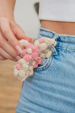 Online Dear-Lover Flower Crochet Cover Large Hair Claw Clip Pink