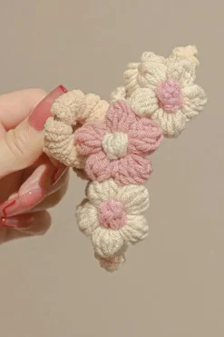 Online Dear-Lover Flower Crochet Cover Large Hair Claw Clip Pink