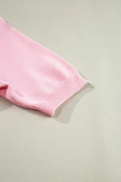 New Dear-Lover Flower Crochet V Neck Short Sleeve Sweater Pink