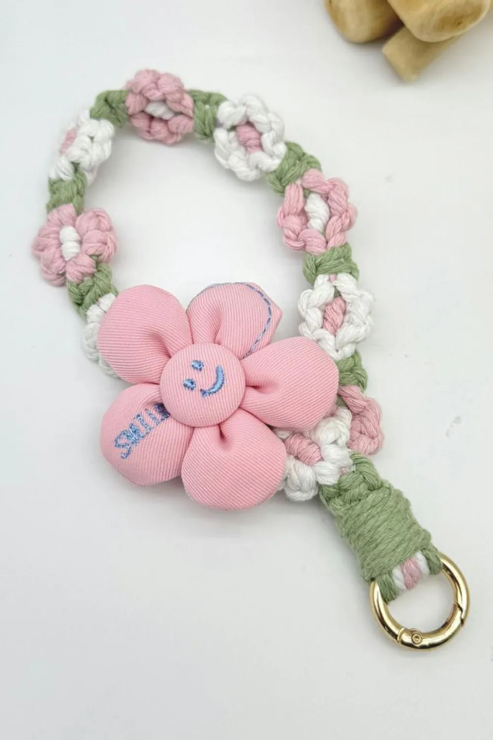 Sale Dear-Lover Flower Decor Daisy Crochet Phone Strap Pink