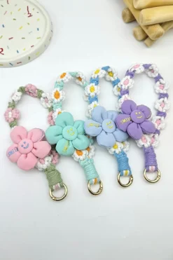 Sale Dear-Lover Flower Decor Daisy Crochet Phone Strap Pink