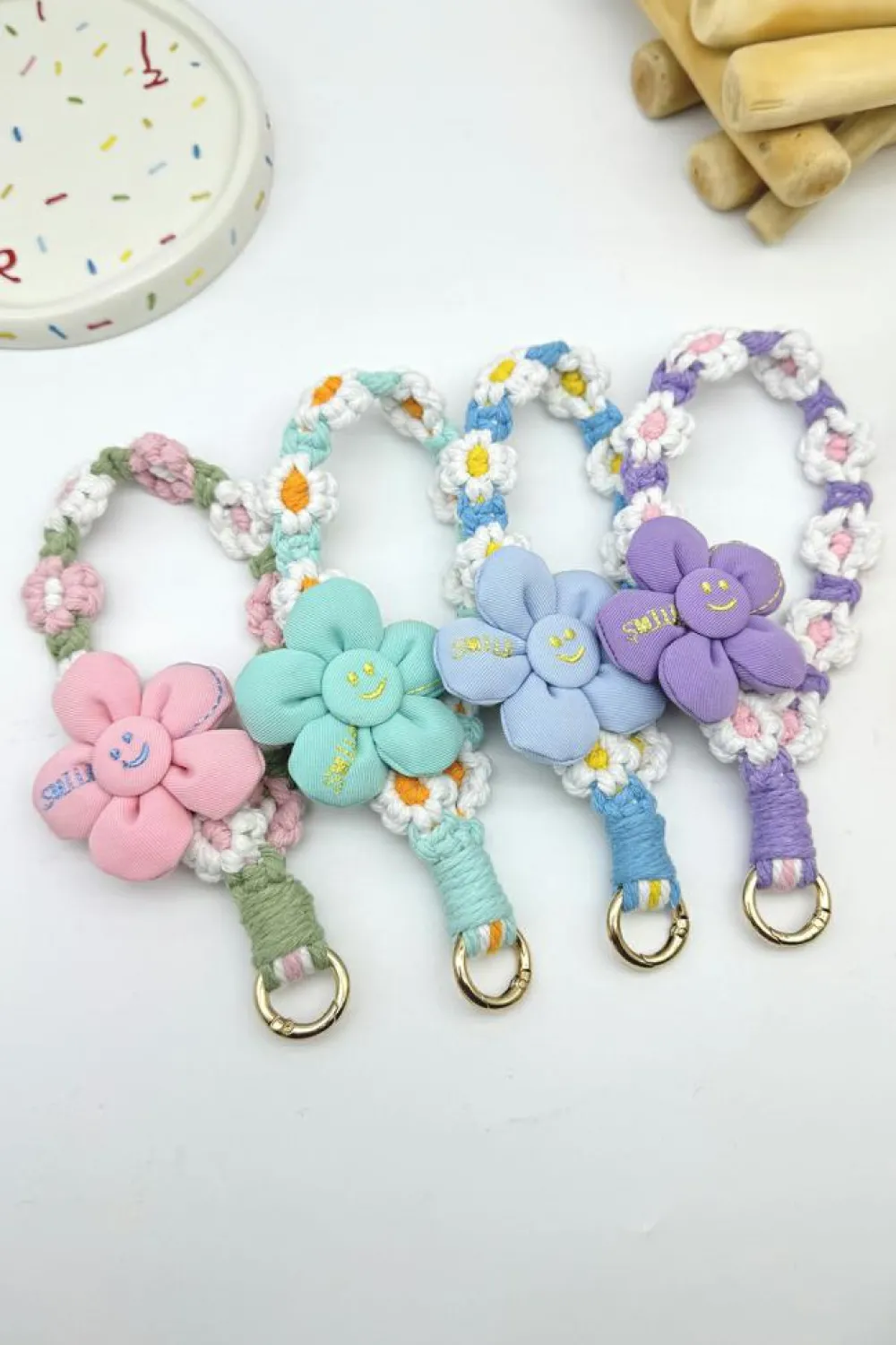 Sale Dear-Lover Flower Decor Daisy Crochet Phone Strap Pink