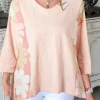 Hot Dear-Lover Flower Patchwork Exposed Seam Oversized High Low Top Pink