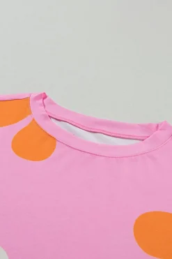 New Dear-Lover Flower Print Bubble Sleeve Tee Pink