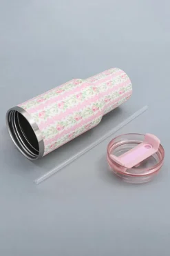 Clearance Dear-Lover Flower Print Large Insulated Tumbler with Handle 40oz Pink