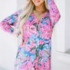 Fashion Dear-Lover Flower Print Long Sleeve Button Up Cardigan Pink