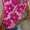 Fashion Dear-Lover Flower Print Round Neck Cap Sleeve T Shirt Pink