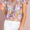 New Dear-Lover Flutter Sleeve V Neck Floral Top Pink