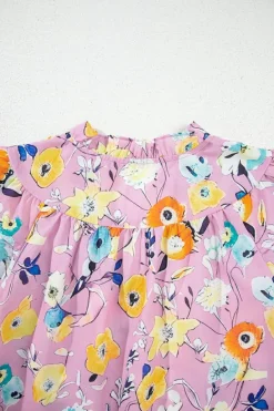 New Dear-Lover Flutter Sleeve V Neck Floral Top Pink