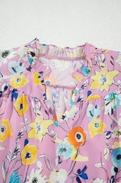 New Dear-Lover Flutter Sleeve V Neck Floral Top Pink