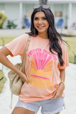 Best Dear-Lover FOREVER CHASING SUNSET Graphic T Shirt Pink