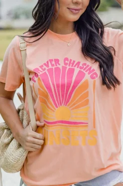 Best Dear-Lover FOREVER CHASING SUNSET Graphic T Shirt Pink