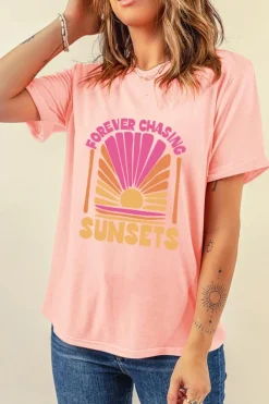 Best Dear-Lover FOREVER CHASING SUNSET Graphic T Shirt Pink