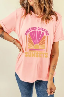 Best Dear-Lover FOREVER CHASING SUNSET Graphic T Shirt Pink