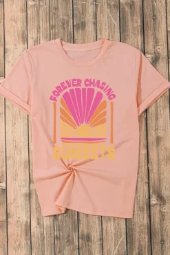 Best Dear-Lover FOREVER CHASING SUNSET Graphic T Shirt Pink