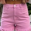 Discount Dear-Lover Frayed Edge Mid Rise Denim Shorts Pink