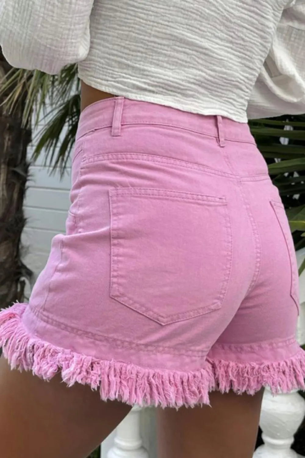 Discount Dear-Lover Frayed Edge Mid Rise Denim Shorts Pink
