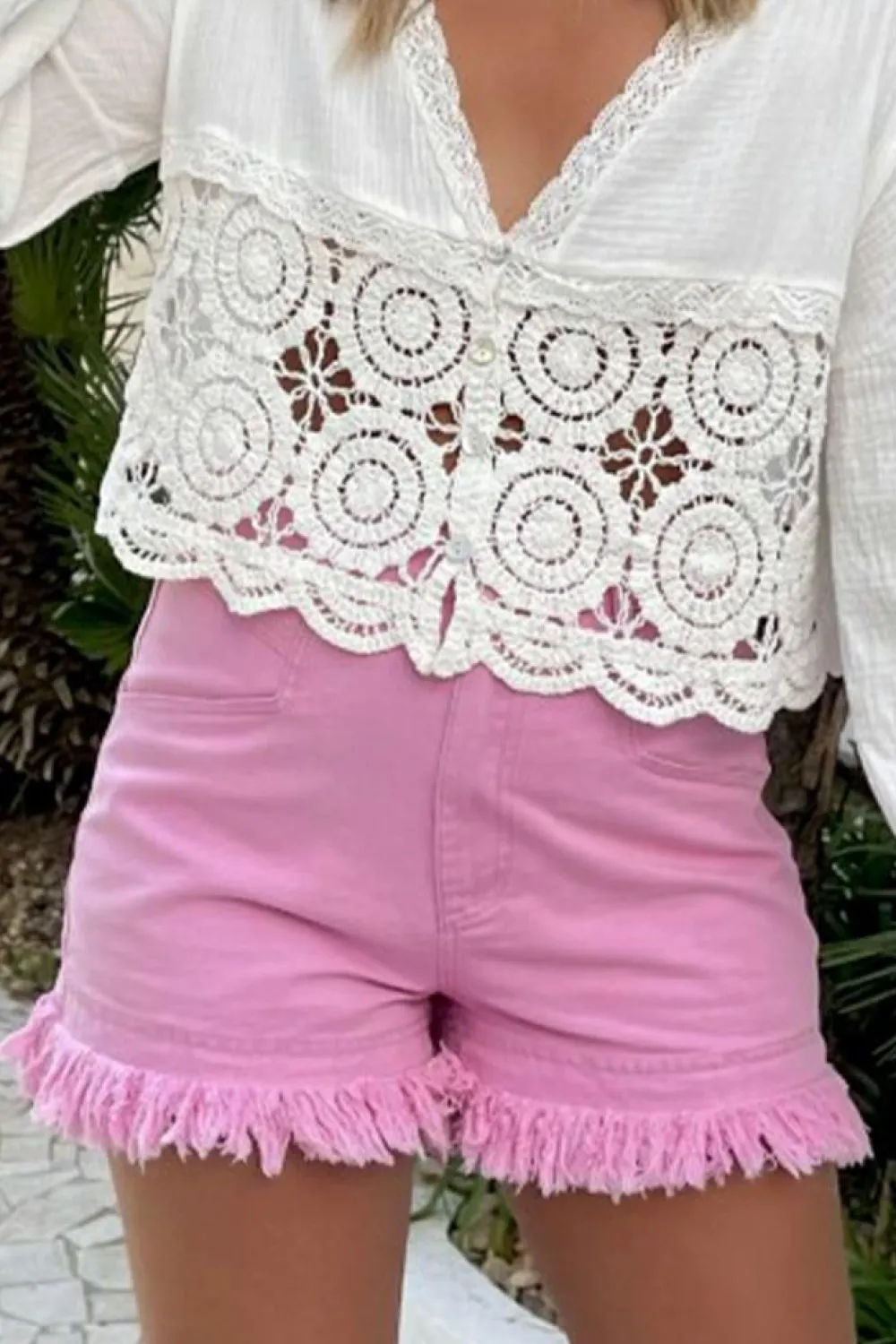 Discount Dear-Lover Frayed Edge Mid Rise Denim Shorts Pink