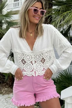 Discount Dear-Lover Frayed Edge Mid Rise Denim Shorts Pink