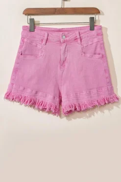 Discount Dear-Lover Frayed Edge Mid Rise Denim Shorts Pink
