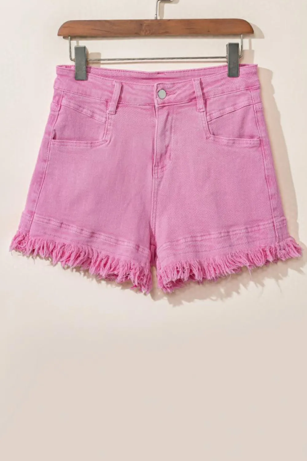 Discount Dear-Lover Frayed Edge Mid Rise Denim Shorts Pink