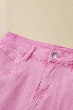 Discount Dear-Lover Frayed Edge Mid Rise Denim Shorts Pink