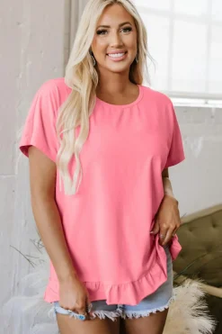 Online Dear-Lover Frilled Hem Loose T-Shirt Pink
