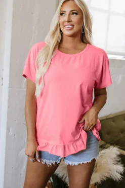 Online Dear-Lover Frilled Hem Loose T-Shirt Pink