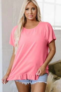Online Dear-Lover Frilled Hem Loose T-Shirt Pink