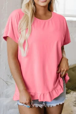 Online Dear-Lover Frilled Hem Loose T-Shirt Pink