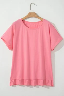 Online Dear-Lover Frilled Hem Loose T-Shirt Pink